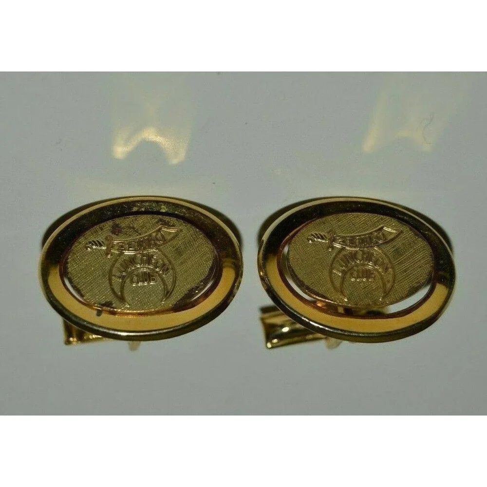 Vintage Oval Masonic Shriners Zembo Luncheon Club Golden Cuff Links RARE